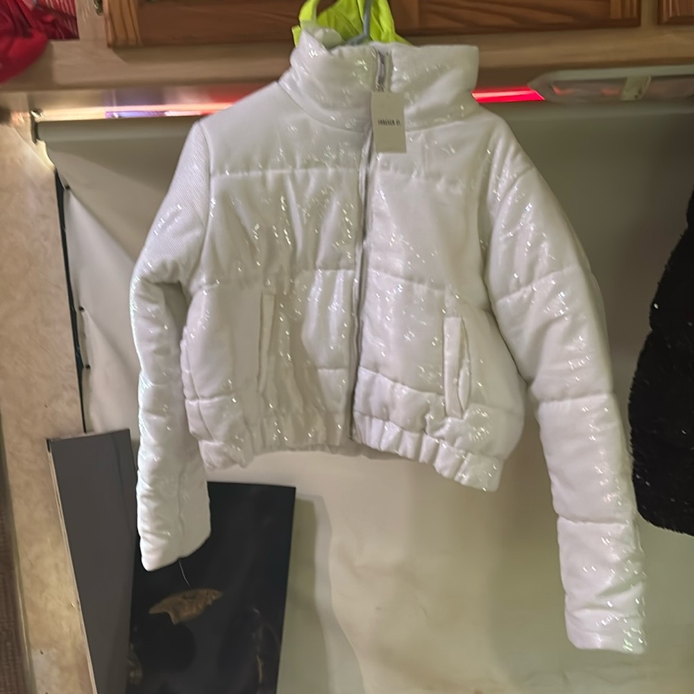 Forever 21 Glossy White Puffer Jacket